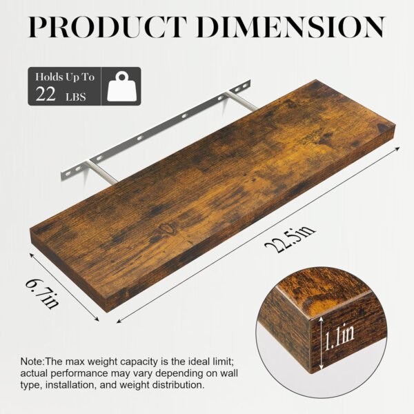 BAYKA Floating Shelves for Wall, Wall Mounted Rustic Wood Shelves for Bathroom, Bedroom, Living Room, Kitchen, Hanging Shelf for Books/Storage/Room Decor with 22lbs Capacity (Black, Set of 3, 15.7in)