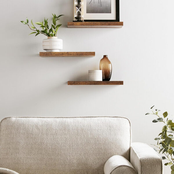 BAYKA Floating Shelves for Wall, Wall Mounted Rustic Wood Shelves for Bathroom, Bedroom, Living Room, Kitchen, Hanging Shelf for Books/Storage/Room Decor with 22lbs Capacity (Black, Set of 3, 15.7in)