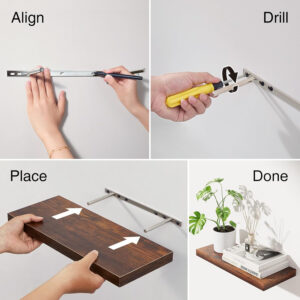 BAYKA Floating Shelves for Wall, Wall Mounted Rustic Wood Shelves for Bathroom, Bedroom, Living Room, Kitchen, Hanging Shelf for Books/Storage/Room Decor with 22lbs Capacity (Black, Set of 3, 15.7in)