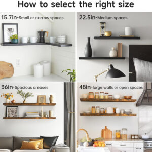 BAYKA Floating Shelves for Wall, Wall Mounted Rustic Wood Shelves for Bathroom, Bedroom, Living Room, Kitchen, Hanging Shelf for Books/Storage/Room Decor with 22lbs Capacity (Black, Set of 3, 15.7in)