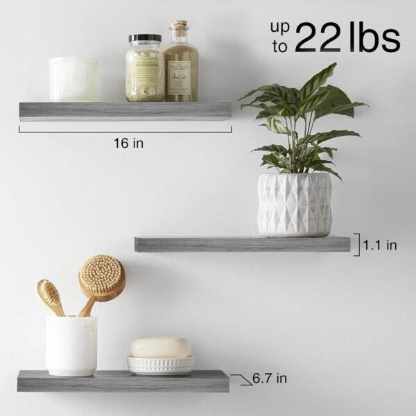 BAYKA Floating Shelves for Wall, Wall Mounted Rustic Wood Shelves for Bathroom, Bedroom, Living Room, Kitchen, Hanging Shelf for Books/Storage/Room Decor with 22lbs Capacity (Black, Set of 3, 15.7in)