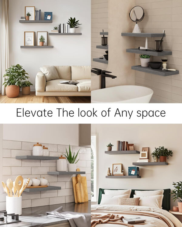 BAYKA Floating Shelves for Wall, Wall Mounted Rustic Wood Shelves for Bathroom, Bedroom, Living Room, Kitchen, Hanging Shelf for Books/Storage/Room Decor with 22lbs Capacity (Black, Set of 3, 15.7in)