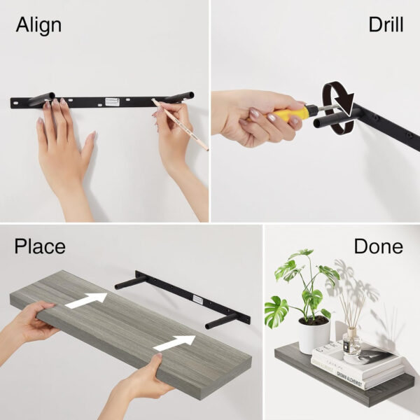 BAYKA Floating Shelves for Wall, Wall Mounted Rustic Wood Shelves for Bathroom, Bedroom, Living Room, Kitchen, Hanging Shelf for Books/Storage/Room Decor with 22lbs Capacity (Black, Set of 3, 15.7in)