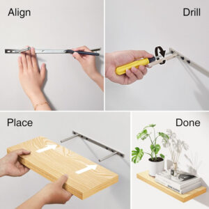 BAYKA Floating Shelves for Wall, Wall Mounted Rustic Wood Shelves for Bathroom, Bedroom, Living Room, Kitchen, Hanging Shelf for Books/Storage/Room Decor with 22lbs Capacity (Black, Set of 3, 15.7in)