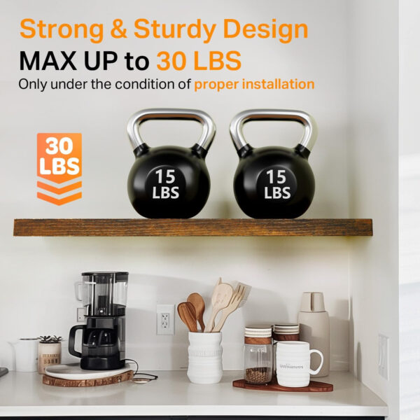 BAYKA Floating Shelves for Wall, Wall Mounted Rustic Wood Shelves for Bathroom, Bedroom, Living Room, Kitchen, Hanging Shelf for Books/Storage/Room Decor with 22lbs Capacity (Black, Set of 3, 15.7in)