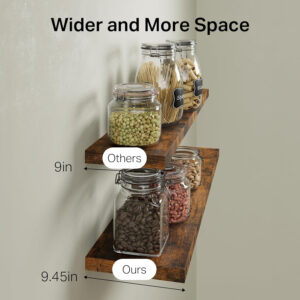 BAYKA Floating Shelves for Wall, Wall Mounted Rustic Wood Shelves for Bathroom, Bedroom, Living Room, Kitchen, Hanging Shelf for Books/Storage/Room Decor with 22lbs Capacity (Black, Set of 3, 15.7in)