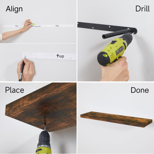 BAYKA Floating Shelves for Wall, Wall Mounted Rustic Wood Shelves for Bathroom, Bedroom, Living Room, Kitchen, Hanging Shelf for Books/Storage/Room Decor with 22lbs Capacity (Black, Set of 3, 15.7in)