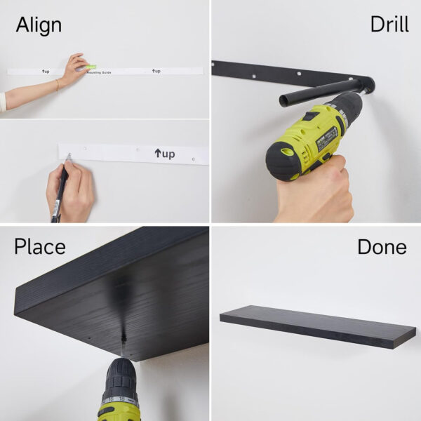 BAYKA Floating Shelves for Wall, Wall Mounted Rustic Wood Shelves for Bathroom, Bedroom, Living Room, Kitchen, Hanging Shelf for Books/Storage/Room Decor with 22lbs Capacity (Black, Set of 3, 15.7in)