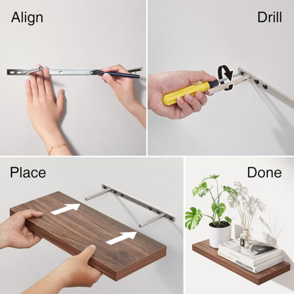 BAYKA Floating Shelves for Wall, Wall Mounted Rustic Wood Shelves for Bathroom, Bedroom, Living Room, Kitchen, Hanging Shelf for Books/Storage/Room Decor with 22lbs Capacity (Black, Set of 3, 15.7in)