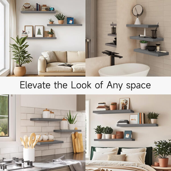 BAYKA Floating Shelves for Wall, Wall Mounted Rustic Wood Shelves for Bathroom, Bedroom, Living Room, Kitchen, Hanging Shelf for Books/Storage/Room Decor with 22lbs Capacity (Black, Set of 3, 15.7in)