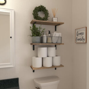 688752a38b2de910459c8af8fcec19970ae8f1d19fe61b9aaba94.jpg WOPITUES Wood Floating Shelves Set of 6, Shelves for Wall Decor, Farmhouse Shelf for Bedroom, Bathroom Storage Shelves, Book Shelves for Living Room - Rustic Brown