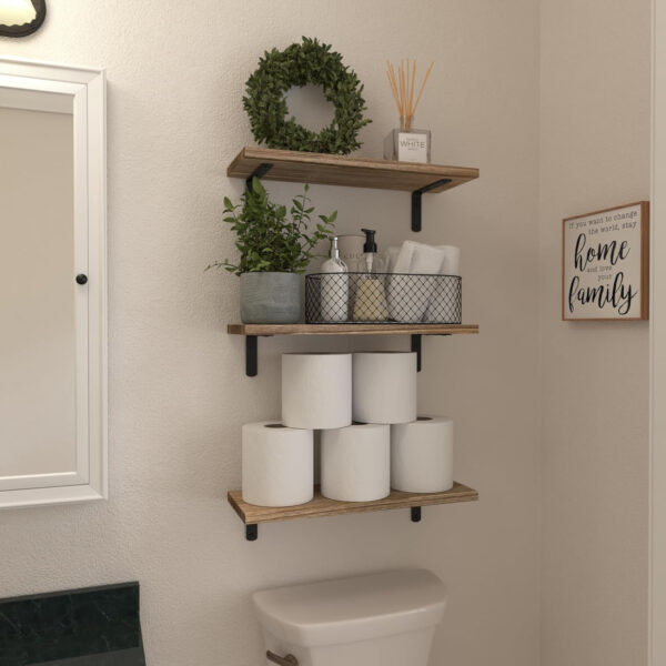 688752a38b2de910459c8af8fcec19970ae8f1d19fe61b9aaba94.jpg WOPITUES Wood Floating Shelves Set of 6, Shelves for Wall Decor, Farmhouse Shelf for Bedroom, Bathroom Storage Shelves, Book Shelves for Living Room - Rustic Brown