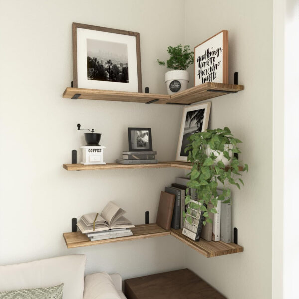 688752a4d1229df25f4e1fc3ae7b7961efa05c374f3e06c4dfb0f.jpg WOPITUES Wood Floating Shelves Set of 6, Shelves for Wall Decor, Farmhouse Shelf for Bedroom, Bathroom Storage Shelves, Book Shelves for Living Room - Rustic Brown