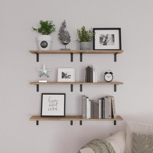 688752a6473e0a1f97ddbb64f4b52f9e74ac94f272707055dfa59.jpg WOPITUES Wood Floating Shelves Set of 6, Shelves for Wall Decor, Farmhouse Shelf for Bedroom, Bathroom Storage Shelves, Book Shelves for Living Room - Rustic Brown
