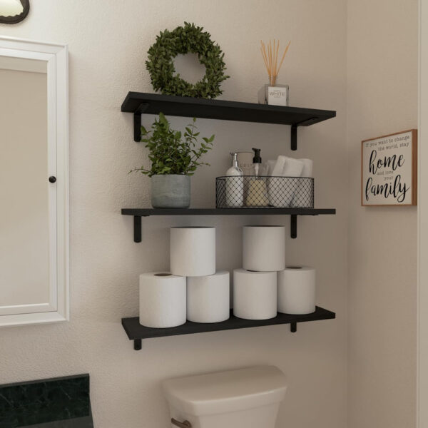 688752ac956cd96bd7fbdb15998b8e763525424e422cf05e922a7.jpg WOPITUES Wood Floating Shelves Set of 6, Shelves for Wall Decor, Farmhouse Shelf for Bedroom, Bathroom Storage Shelves, Book Shelves for Living Room - Rustic Brown
