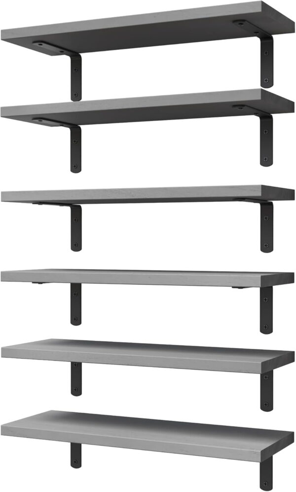 688752b092dbfea5ecc2b00a9738c745a402c4ae583cf32ac0c6b.jpg WOPITUES Wood Floating Shelves Set of 6, Shelves for Wall Decor, Farmhouse Shelf for Bedroom, Bathroom Storage Shelves, Book Shelves for Living Room - Rustic Brown