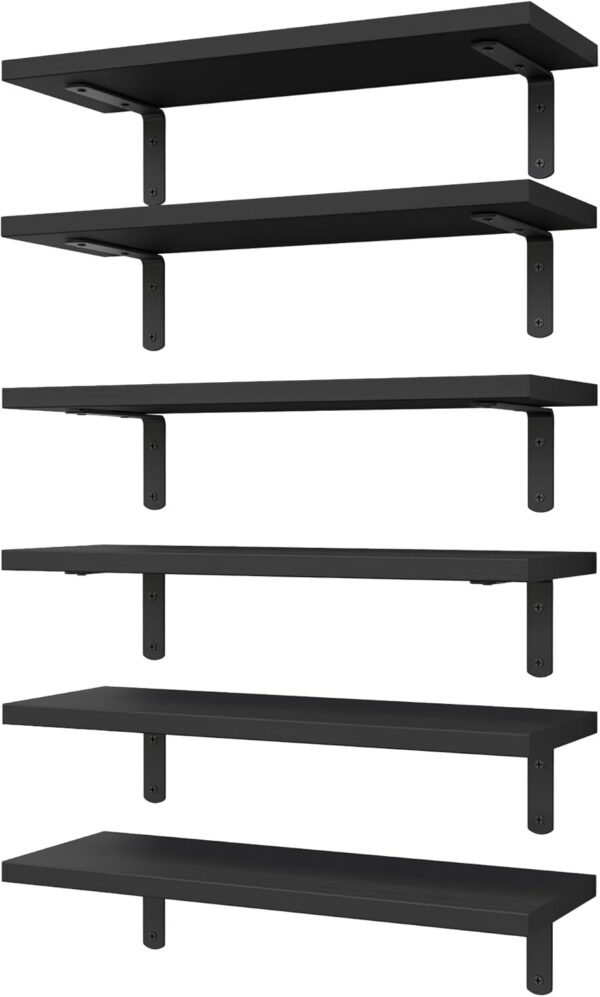 688752b98856ed0db8fc1b6f0860af68c097ac4b8629d0f2d3b3a.jpg WOPITUES Wood Floating Shelves Set of 6, Shelves for Wall Decor, Farmhouse Shelf for Bedroom, Bathroom Storage Shelves, Book Shelves for Living Room - Rustic Brown