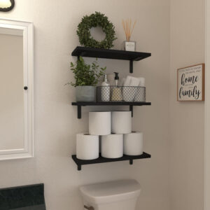 688752bd4fb329283b27a1154220c79dc6ebb1823d7ddf9b868b2.jpg WOPITUES Wood Floating Shelves Set of 6, Shelves for Wall Decor, Farmhouse Shelf for Bedroom, Bathroom Storage Shelves, Book Shelves for Living Room - Rustic Brown