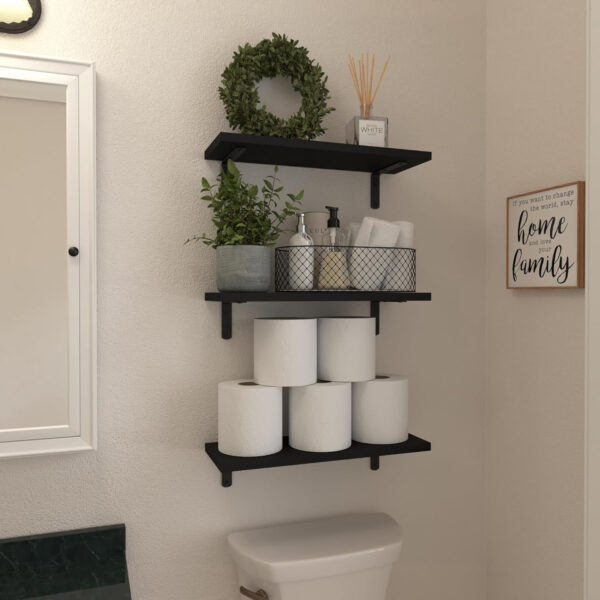 688752bd4fb329283b27a1154220c79dc6ebb1823d7ddf9b868b2.jpg WOPITUES Wood Floating Shelves Set of 6, Shelves for Wall Decor, Farmhouse Shelf for Bedroom, Bathroom Storage Shelves, Book Shelves for Living Room - Rustic Brown