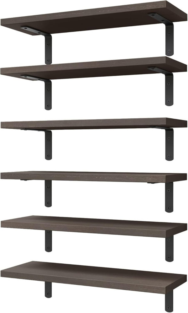 688752c256f40b1102b7f1ed67abce5a57f856654ab98f139bee1.jpg WOPITUES Wood Floating Shelves Set of 6, Shelves for Wall Decor, Farmhouse Shelf for Bedroom, Bathroom Storage Shelves, Book Shelves for Living Room - Rustic Brown