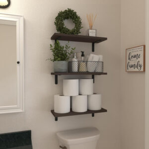 688752c61e760b3721740567af8af7ce0dd7ce169c319ffa67466.jpg WOPITUES Wood Floating Shelves Set of 6, Shelves for Wall Decor, Farmhouse Shelf for Bedroom, Bathroom Storage Shelves, Book Shelves for Living Room - Rustic Brown