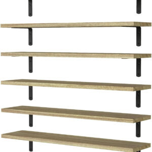 688752cb4b832e51ab7a2743d77f6bd034f3888fed5ab0131b9e0.jpg WOPITUES Wood Floating Shelves Set of 6, Shelves for Wall Decor, Farmhouse Shelf for Bedroom, Bathroom Storage Shelves, Book Shelves for Living Room - Rustic Brown