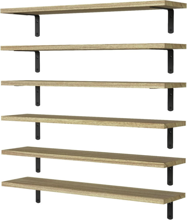 688752cb4b832e51ab7a2743d77f6bd034f3888fed5ab0131b9e0.jpg WOPITUES Wood Floating Shelves Set of 6, Shelves for Wall Decor, Farmhouse Shelf for Bedroom, Bathroom Storage Shelves, Book Shelves for Living Room - Rustic Brown
