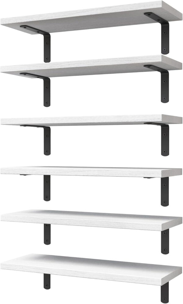 688752d45dc1ae40deab1527c9fd33f3f9b504648a0c3f644ea5a.jpg WOPITUES Wood Floating Shelves Set of 6, Shelves for Wall Decor, Farmhouse Shelf for Bedroom, Bathroom Storage Shelves, Book Shelves for Living Room - Rustic Brown