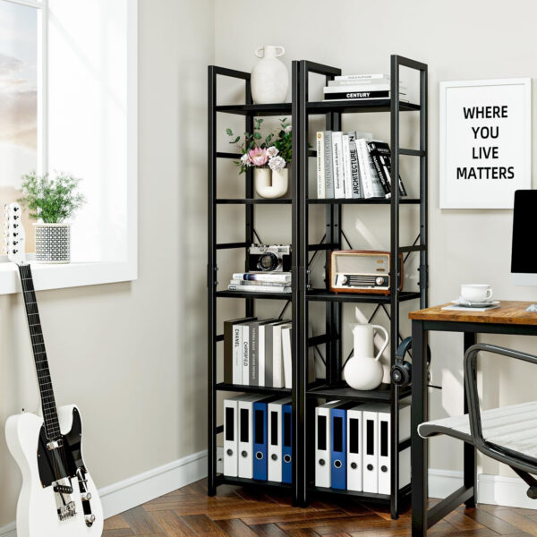 NUMENN 5 Tier Bookshelf, Tall Bookcase Shelf Storage Organizer, Modern Book Shelf for Bedroom, Living Room and Home Office, Vintage