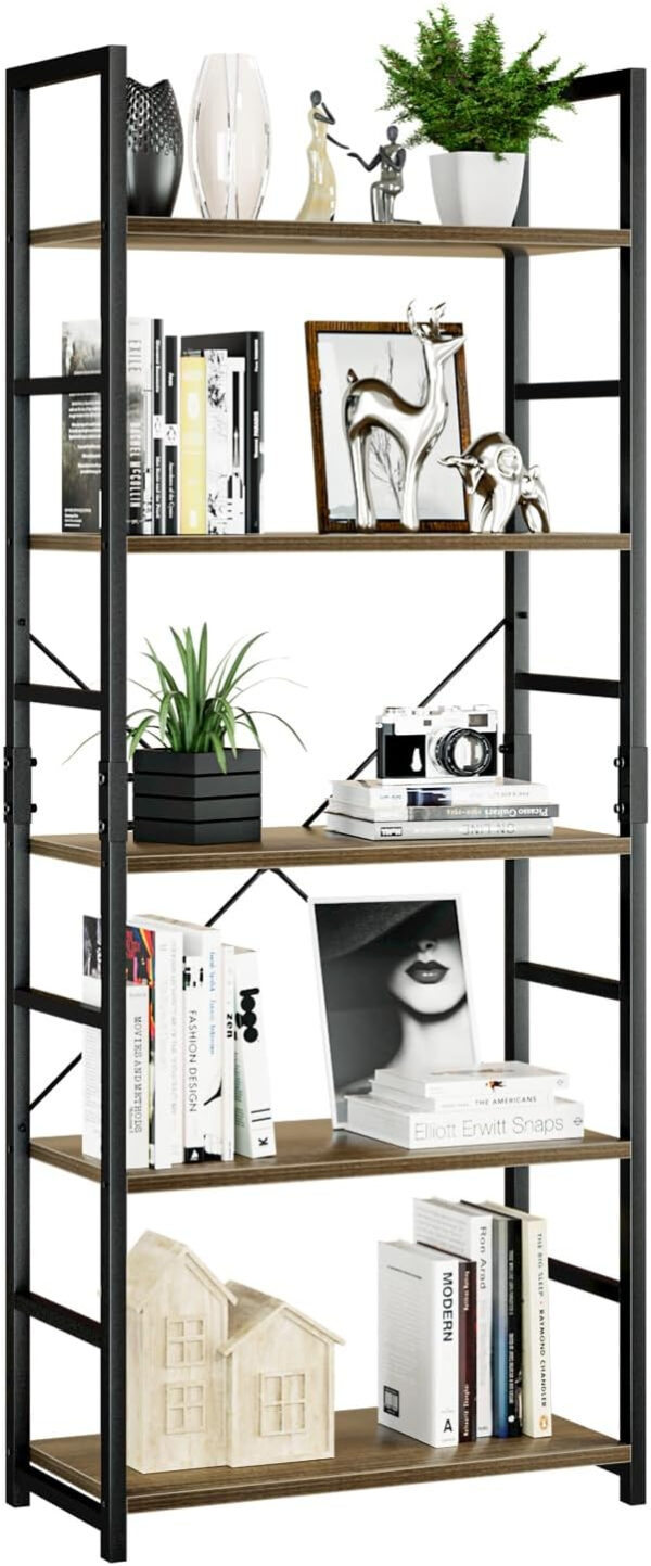 NUMENN 5 Tier Bookshelf, Tall Bookcase Shelf Storage Organizer, Modern Book Shelf for Bedroom, Living Room and Home Office, Vintage