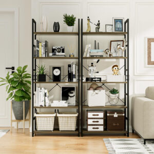 NUMENN 5 Tier Bookshelf, Tall Bookcase Shelf Storage Organizer, Modern Book Shelf for Bedroom, Living Room and Home Office, Vintage