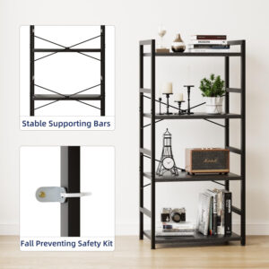 NUMENN 5 Tier Bookshelf, Tall Bookcase Shelf Storage Organizer, Modern Book Shelf for Bedroom, Living Room and Home Office, Vintage