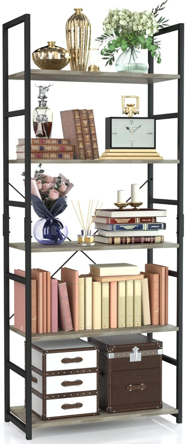 NUMENN 5 Tier Bookshelf, Tall Bookcase Shelf Storage Organizer, Modern Book Shelf for Bedroom, Living Room and Home Office, Vintage