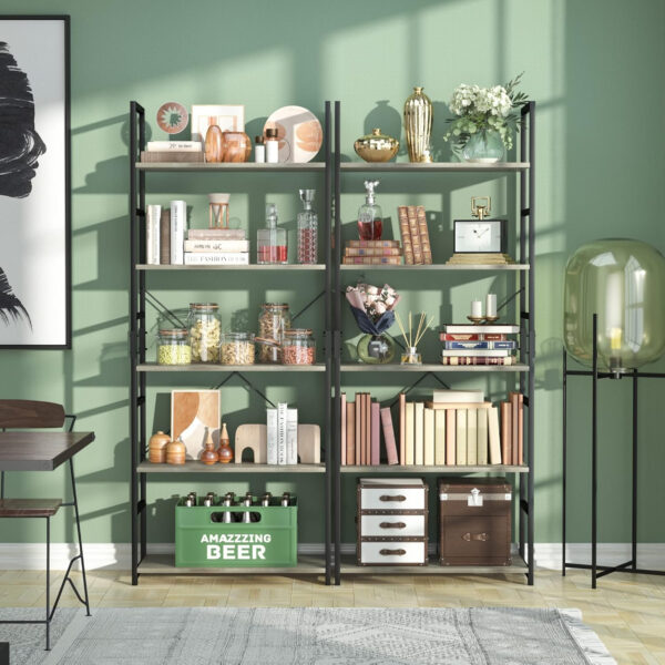 NUMENN 5 Tier Bookshelf, Tall Bookcase Shelf Storage Organizer, Modern Book Shelf for Bedroom, Living Room and Home Office, Vintage