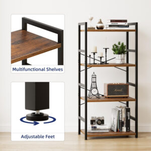 NUMENN 5 Tier Bookshelf, Tall Bookcase Shelf Storage Organizer, Modern Book Shelf for Bedroom, Living Room and Home Office, Vintage