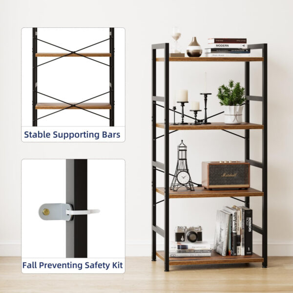 NUMENN 5 Tier Bookshelf, Tall Bookcase Shelf Storage Organizer, Modern Book Shelf for Bedroom, Living Room and Home Office, Vintage