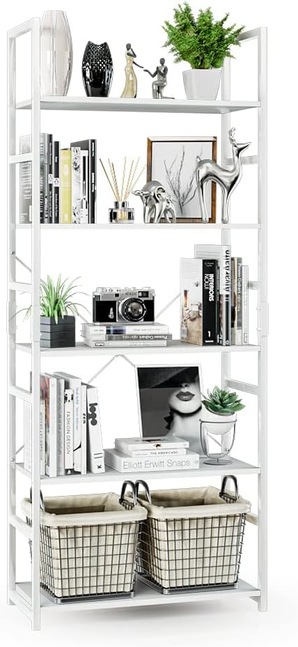 NUMENN 5 Tier Bookshelf, Tall Bookcase Shelf Storage Organizer, Modern Book Shelf for Bedroom, Living Room and Home Office, Vintage