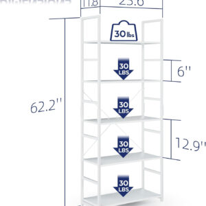 NUMENN 5 Tier Bookshelf, Tall Bookcase Shelf Storage Organizer, Modern Book Shelf for Bedroom, Living Room and Home Office, Vintage