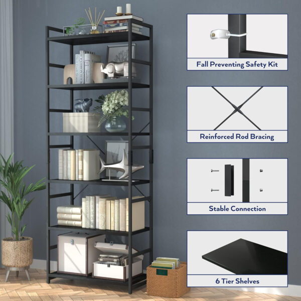NUMENN 5 Tier Bookshelf, Tall Bookcase Shelf Storage Organizer, Modern Book Shelf for Bedroom, Living Room and Home Office, Vintage