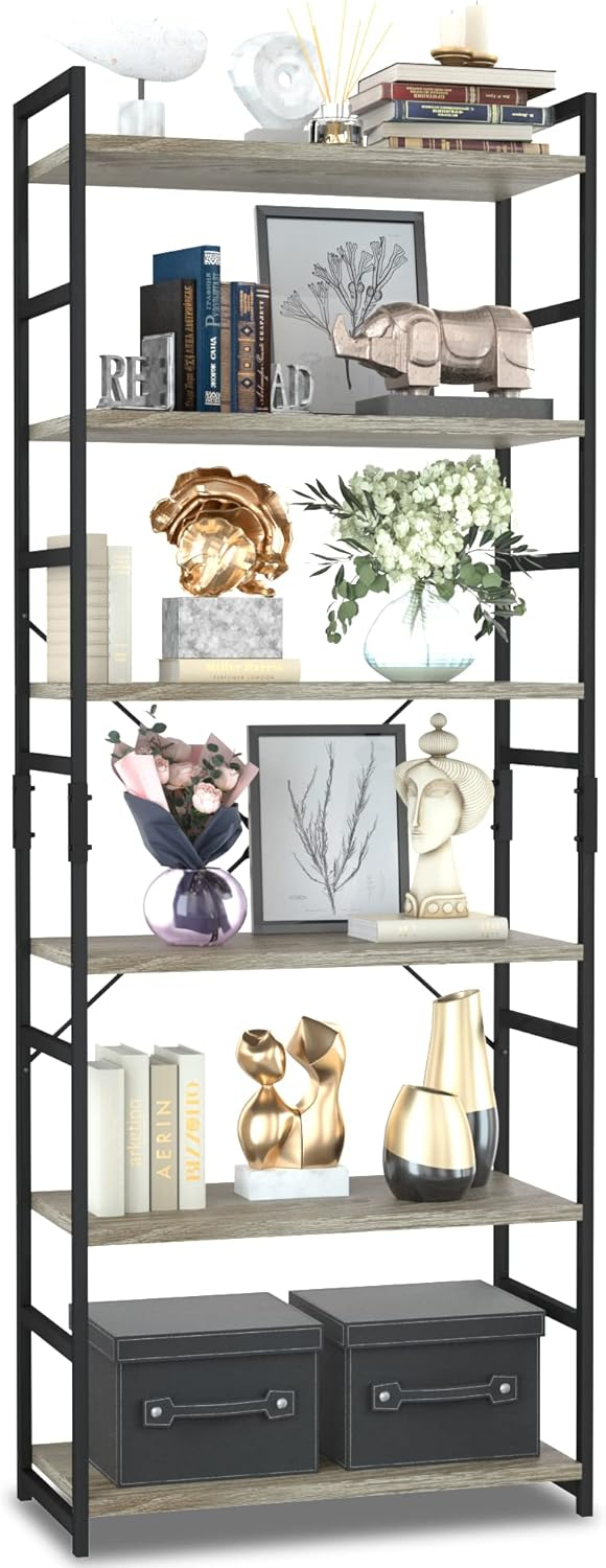 NUMENN 5 Tier Bookshelf, Tall Bookcase Shelf Storage Organizer, Modern Book Shelf for Bedroom, Living Room and Home Office, Vintage