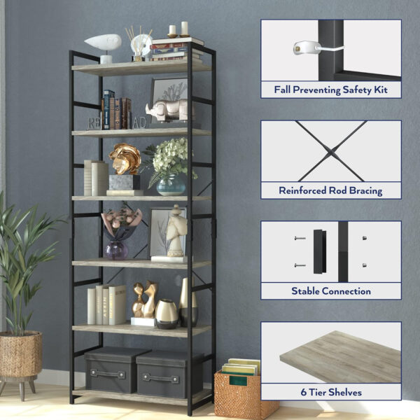 NUMENN 5 Tier Bookshelf, Tall Bookcase Shelf Storage Organizer, Modern Book Shelf for Bedroom, Living Room and Home Office, Vintage