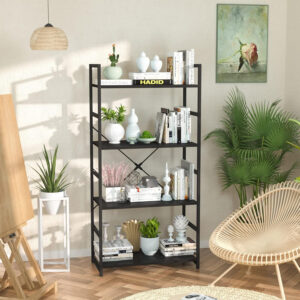 NUMENN 5 Tier Bookshelf, Tall Bookcase Shelf Storage Organizer, Modern Book Shelf for Bedroom, Living Room and Home Office, Vintage