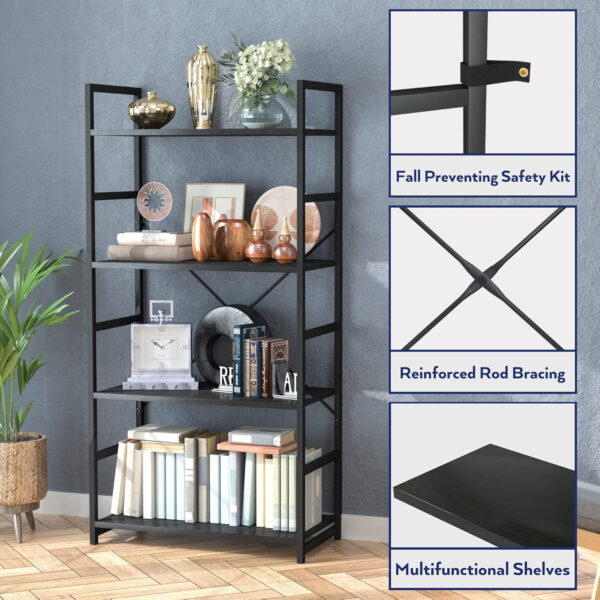 NUMENN 5 Tier Bookshelf, Tall Bookcase Shelf Storage Organizer, Modern Book Shelf for Bedroom, Living Room and Home Office, Vintage