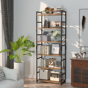 NUMENN 5 Tier Bookshelf, Tall Bookcase Shelf Storage Organizer, Modern Book Shelf for Bedroom, Living Room and Home Office, Vintage