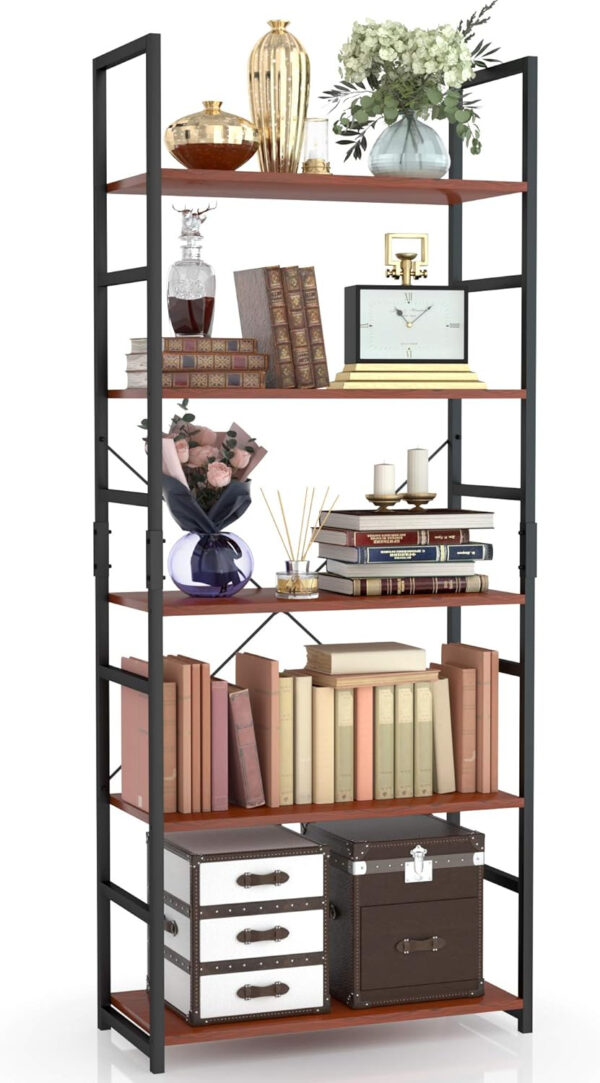 NUMENN 5 Tier Bookshelf, Tall Bookcase Shelf Storage Organizer, Modern Book Shelf for Bedroom, Living Room and Home Office, Vintage