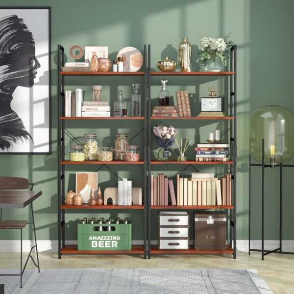 NUMENN 5 Tier Bookshelf, Tall Bookcase Shelf Storage Organizer, Modern Book Shelf for Bedroom, Living Room and Home Office, Vintage