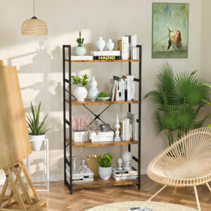NUMENN 5 Tier Bookshelf, Tall Bookcase Shelf Storage Organizer, Modern Book Shelf for Bedroom, Living Room and Home Office, Vintage