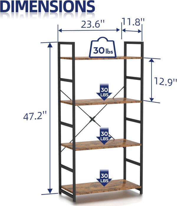 NUMENN 5 Tier Bookshelf, Tall Bookcase Shelf Storage Organizer, Modern Book Shelf for Bedroom, Living Room and Home Office, Vintage