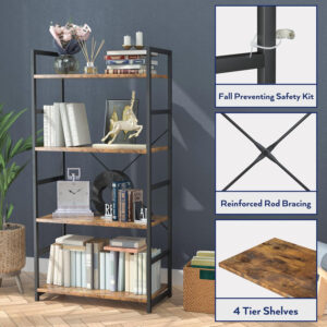 NUMENN 5 Tier Bookshelf, Tall Bookcase Shelf Storage Organizer, Modern Book Shelf for Bedroom, Living Room and Home Office, Vintage