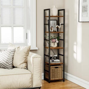 NUMENN 5 Tier Bookshelf, Tall Bookcase Shelf Storage Organizer, Modern Book Shelf for Bedroom, Living Room and Home Office, Vintage